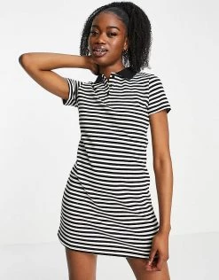 Urban Revivo Polo Neck Mini Dress In Grey Stripe Print For Women