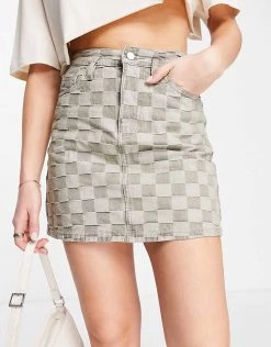 Urban Revivo Denim Mini Skirt In Beige Check For Women -Urban Revivo Sales unnamed file 1807