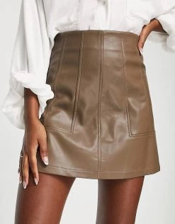 Urban Revivo Faux Leather Mini Skirt In Brown For Women Coffee