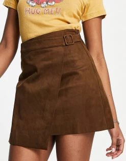 Urban Revivo Wrap Mini Skirt In Brown For Women