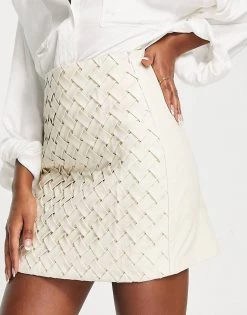 Urban Revivo Woven Detail Mini Skirt In Off White For Women