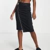 Urban Revivo Asymmetric Denim Mini Skirt In Black For Women