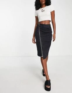 Urban Revivo Asymmetric Denim Mini Skirt In Black For Women -Urban Revivo Sales unnamed file 1886