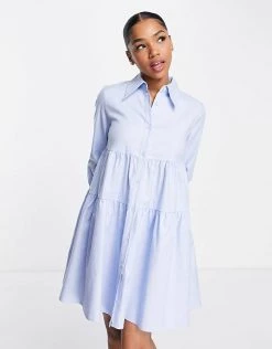 Urban Revivo Shirt Mini Dress In Light Blue For Women