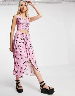 Urban Revivo Co-ord Floral Print Midi Skirt In Pink For Women Multi -Urban Revivo Sales unnamed file 1900