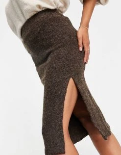 Urban Revivo Knitted Side Split Skirt In Brown For Women -Urban Revivo Sales unnamed file 1917