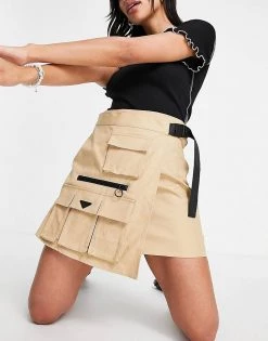 Urban Revivo Pocket Detail A Line Mini Skirt In Beige For Women