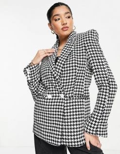 Urban Revivo Co-ord Blazer In Houndstooth For Women Grey Checkered -Urban Revivo Sales unnamed file 1961