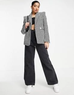 Urban Revivo Co-ord Blazer In Houndstooth For Women Grey Checkered -Urban Revivo Sales unnamed file 1962