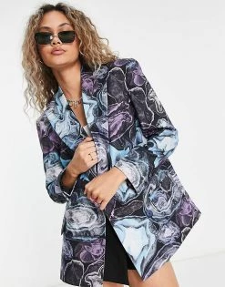 Urban Revivo Oversized Blazer In Grey Print For Women -Urban Revivo Sales unnamed file 1976