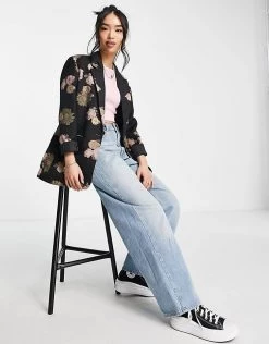 Urban Revivo Floral Print Blazer In Grey For Women