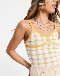 Urban Revivo Co-ord Knitted Vest With Fringing In Orange Check For Women -Urban Revivo Sales unnamed file 2030