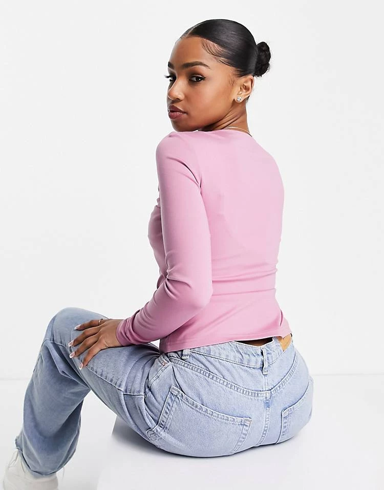 Urban Revivo Bow Front Long Sleeve Top In Pink For Women 4 Urban Revivo Bow Front Long Sleeve Top In Pink For Women - Image 2
