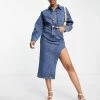 Urban Revivo Denim Midi Shirt Dress In Blue For Women