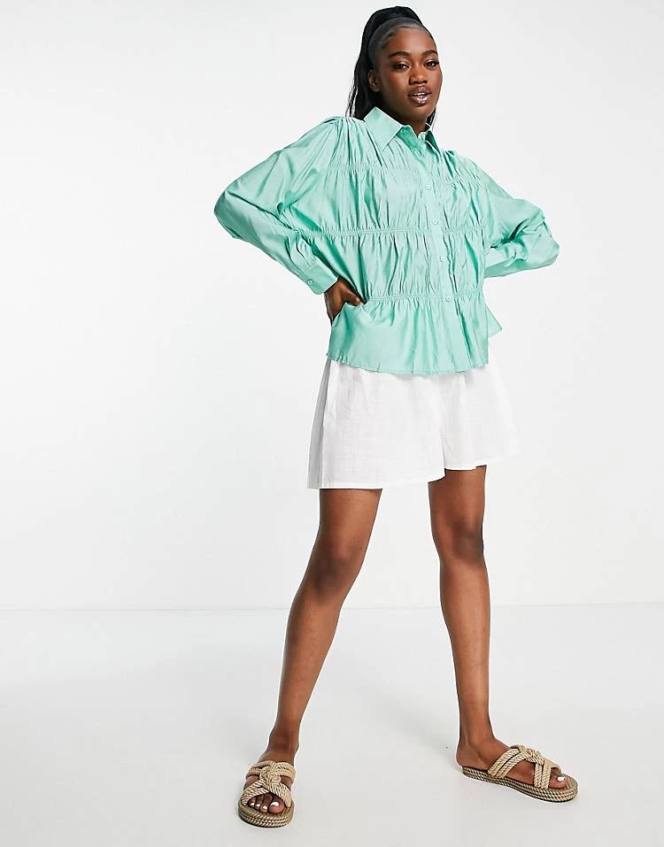 Urban Revivo Ruched Detail Shirt In Light Green For Women 5 Urban Revivo Ruched Detail Shirt In Light Green For Women - Image 3