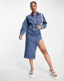 Urban Revivo Denim Midi Shirt Dress In Blue For Women -Urban Revivo Sales unnamed file 214