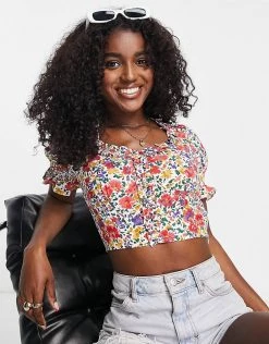 Urban Revivo Co-ord Puff Sleeve Blouse In Red Floral Print For Women