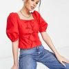Urban Revivo Square Neck Blouse In Red For Women