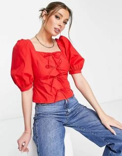 Urban Revivo Square Neck Blouse In Red For Women