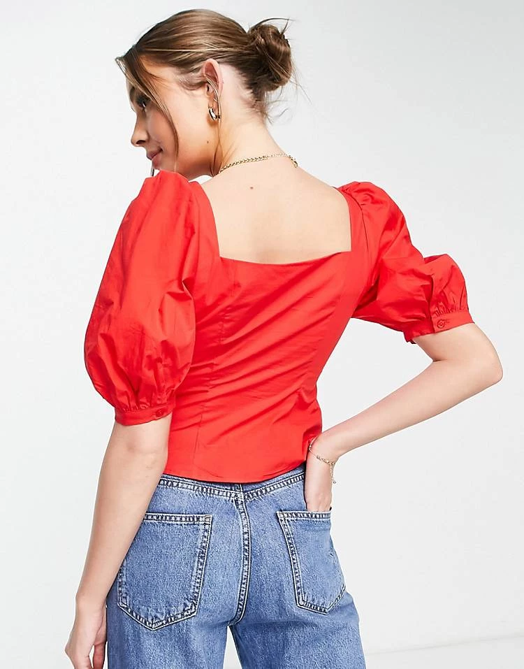 Urban Revivo Square Neck Blouse In Red For Women 4 Urban Revivo Square Neck Blouse In Red For Women - Image 2