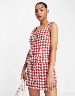 Urban Revivo Scoop Neck Mini Dress In Red Check For Women