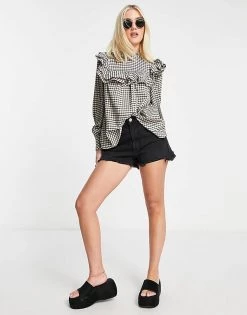 Urban Revivo Frill Detail Blouse In Check Print For Women Yellow Checkered -Urban Revivo Sales unnamed file 2206