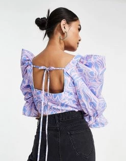 Urban Revivo Square Neck Blouse In Heart Print For Women Lilac -Urban Revivo Sales unnamed file 2220