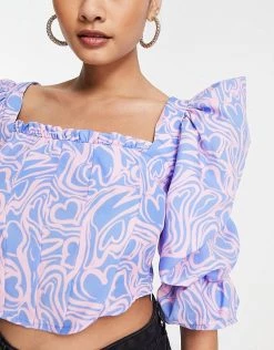 Urban Revivo Square Neck Blouse In Heart Print For Women Lilac -Urban Revivo Sales unnamed file 2221