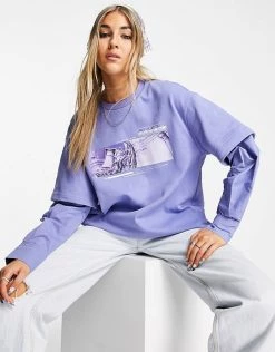 Urban Revivo Long Sleeve Graphic T-shirt In Purple For Women