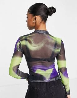 Urban Revivo Long Sleeve Mesh Top In Marble Print For Women Lilac -Urban Revivo Sales unnamed file 2284