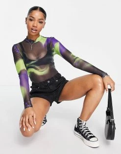 Urban Revivo Long Sleeve Mesh Top In Marble Print For Women Lilac -Urban Revivo Sales unnamed file 2285