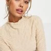 Urban Revivo Textured Long Sleeve Top In Beige For Women