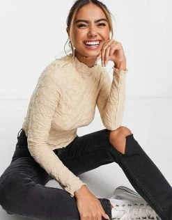 Urban Revivo Textured Long Sleeve Top In Beige For Women -Urban Revivo Sales unnamed file 2310