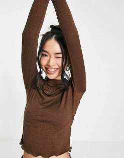 Urban Revivo Lettuce Hem Top In Brown For Women -Urban Revivo Sales unnamed file 2320