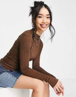 Urban Revivo Lettuce Hem Top In Brown For Women -Urban Revivo Sales unnamed file 2322