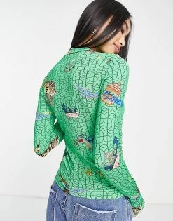 Urban Revivo Long Sleeve Top In Green Print For Women -Urban Revivo Sales unnamed file 2329