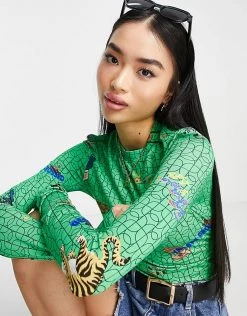 Urban Revivo Long Sleeve Top In Green Print For Women -Urban Revivo Sales unnamed file 2330