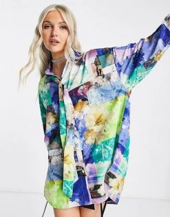Urban Revivo Abstract Print Shirt In Multi For Women Blue