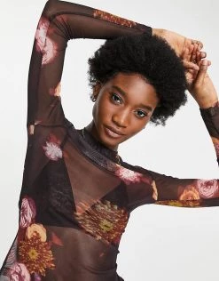 Urban Revivo Mesh Top In Floral Print For Women Brown Print -Urban Revivo Sales unnamed file 2361