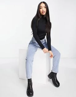 Urban Revivo Roll Neck Jersey Top In Black For Women