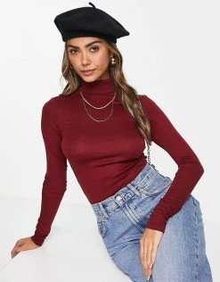 Urban Revivo Roll Neck Jersey Top In Burgundy For Women -Urban Revivo Sales unnamed file 2407