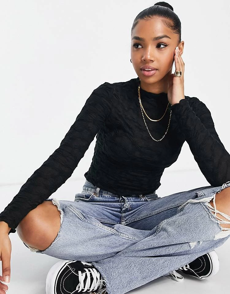 Urban Revivo Long Sleeve High Neck Mock Ruffle Top In Black For Women 3 Urban Revivo Long Sleeve High Neck Mock Ruffle Top In Black For Women