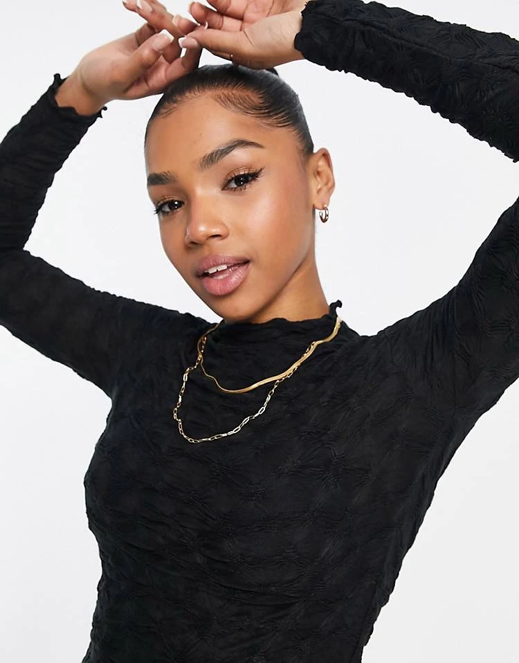 Urban Revivo Long Sleeve High Neck Mock Ruffle Top In Black For Women 5 Urban Revivo Long Sleeve High Neck Mock Ruffle Top In Black For Women - Image 3