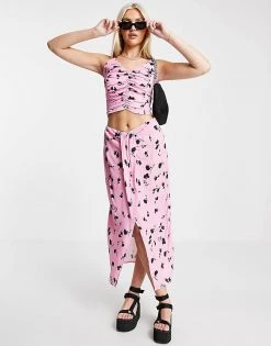 Urban Revivo Co-ord Floral Print Crop Top In Pink For Women Multi -Urban Revivo Sales unnamed file 2460