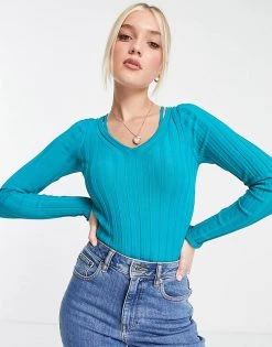 Urban Revivo Long Sleeve Knitted Top In Blue For Women -Urban Revivo Sales unnamed file 2481