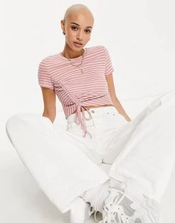 Urban Revivo Rouched Detail T-shirt In Red Stripe For Women Multi