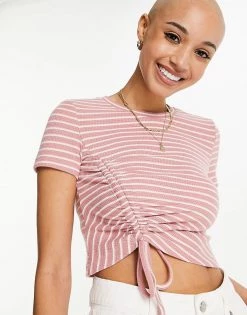 Urban Revivo Rouched Detail T-shirt In Red Stripe For Women Multi -Urban Revivo Sales unnamed file 2495