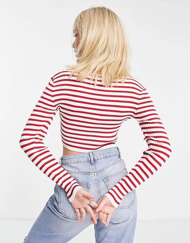 Urban Revivo Long Sleeve Knitted Top In Red Stripe For Women 4 Urban Revivo Long Sleeve Knitted Top In Red Stripe For Women - Image 2