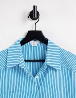Urban Revivo Oversized Stripe Shirt In Blue For Women -Urban Revivo Sales unnamed file 2530