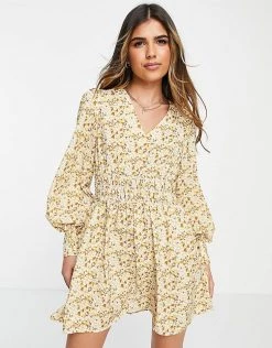 Urban Revivo Ruched Waist Midi Dress In Yellow Floral Print For Women -Urban Revivo Sales unnamed file 254